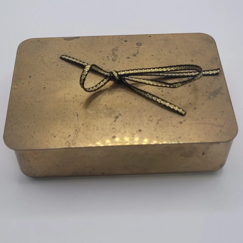 Vintage Brass Trinket Jewelry Box Rectangle Shaped